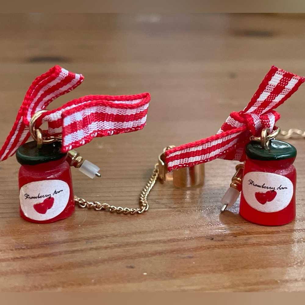 Strawberry Jam Earrings with Gold Chain